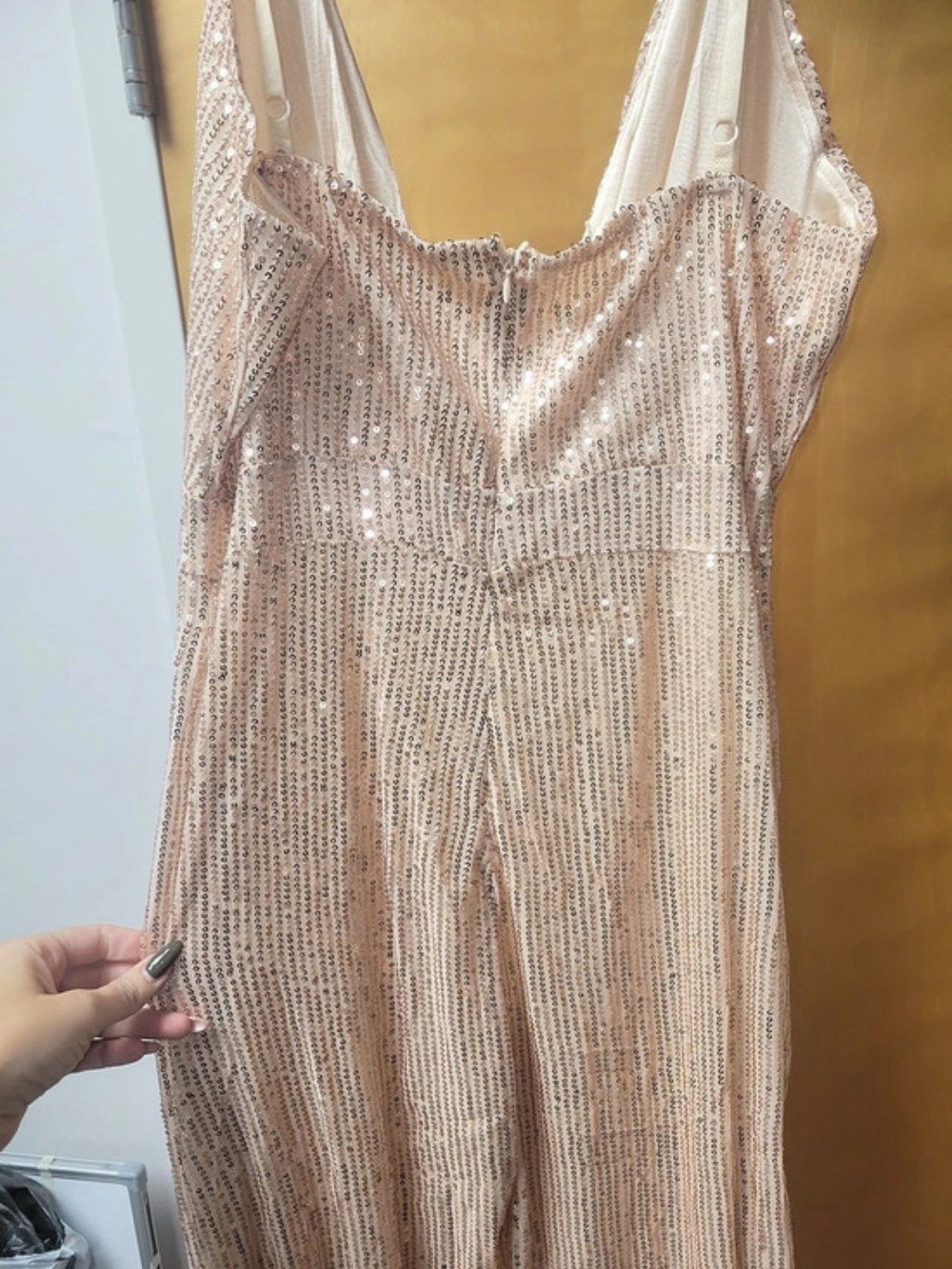 Lulus Everlasting Glam Matte Rose Gold Sequin Jumpsuit